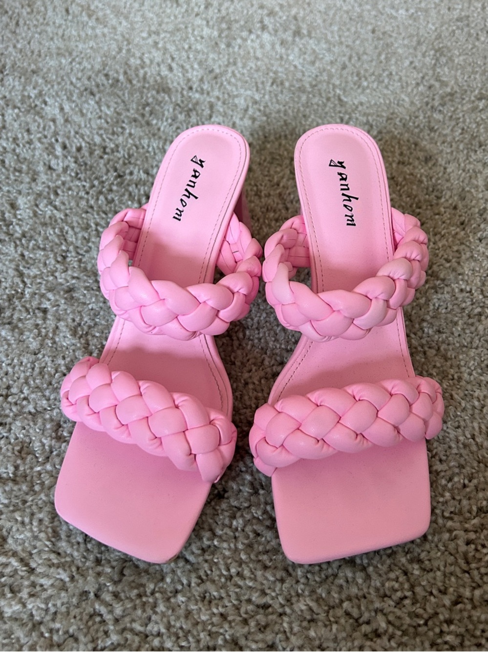 Anlo Pink Braided Double-Strap Heeled Slides